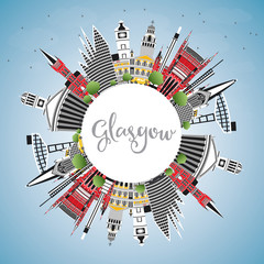 Glasgow Scotland City Skyline with Color Buildings, Blue Sky and Copy Space.