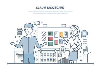 Scrum task board. Organizing working hours, project management, planning tasks.