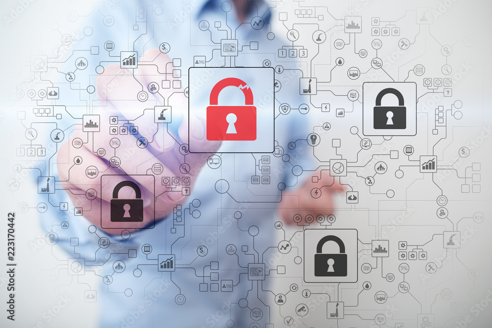 Poster cyber attack detection. internet security, information and data safety concept. gdpr. privacy.