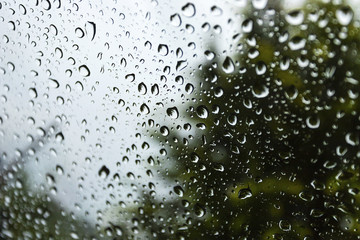 Water drops on glass in beautiful natural rain Use for background and wallpapers.
