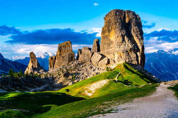 View of the Cinque Torri in Nuvolao Group of the Italian Dolomites