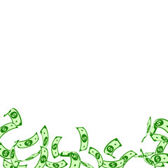 American dollar notes falling. Floating USD bills on white background. USA money. Classy vector illu