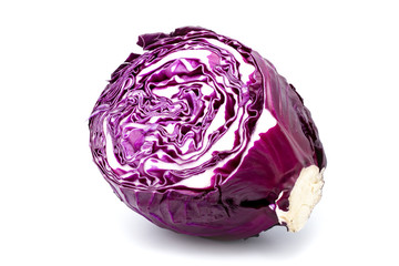 Head of red cabbage in a section on a light background