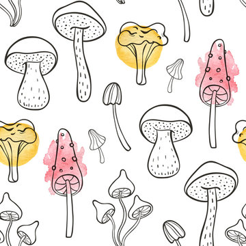 Autumn seamless pattern with forest mushrooms