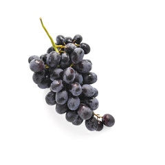 Black grapes isolated on white background, top view.
