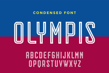 Obraz premium Line condensed alphabet and font. Condensed thin uppercase outline letters. Type, typography letter line latin font. Hand-drawn modern narrow line font for headline, caps letters. Vector Illustration
