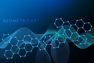 Modern futuristic background of the scientific hexagonal pattern. Virtual abstract background with particle, molecule structure for medical, technology, chemistry, science. Social network vector.