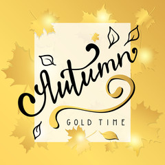 Abstract autumn  gold background with golden leaves , vector illustration