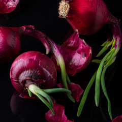 red onion on dark background