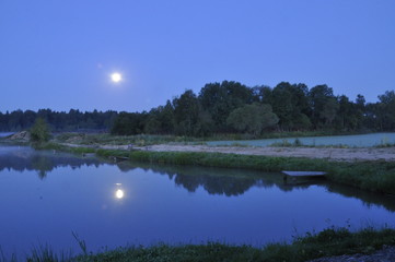 landscape with lake and blue sky
