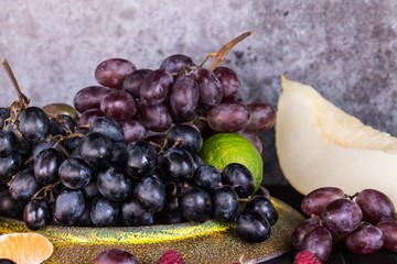 Raw Organic Fruit Platter with Berries Melons and Grapes