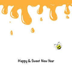 Honey drips with Shana Tova Greetings . Rosh Hashanah card. Template for postcard, invitation, poster, banner template