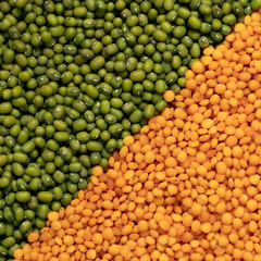 orange and green lentils background square