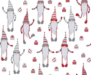 Behang Vector Kerstmis naadloze patroon. Kabouters tekenfilms geïsoleerd op wit. © rvika
