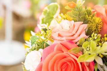 Bright and beautiful colors of plastic flowers.