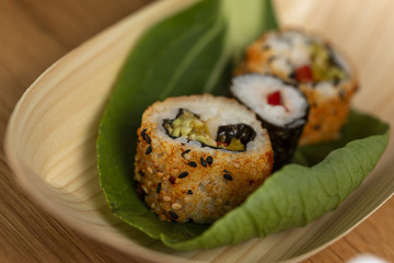 sushi roll with salmon and caviar