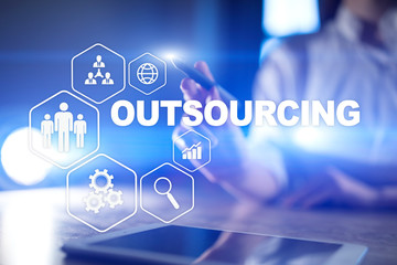 Outsourcing, hr and recruitment business strategy concept. Internet and modern technology.