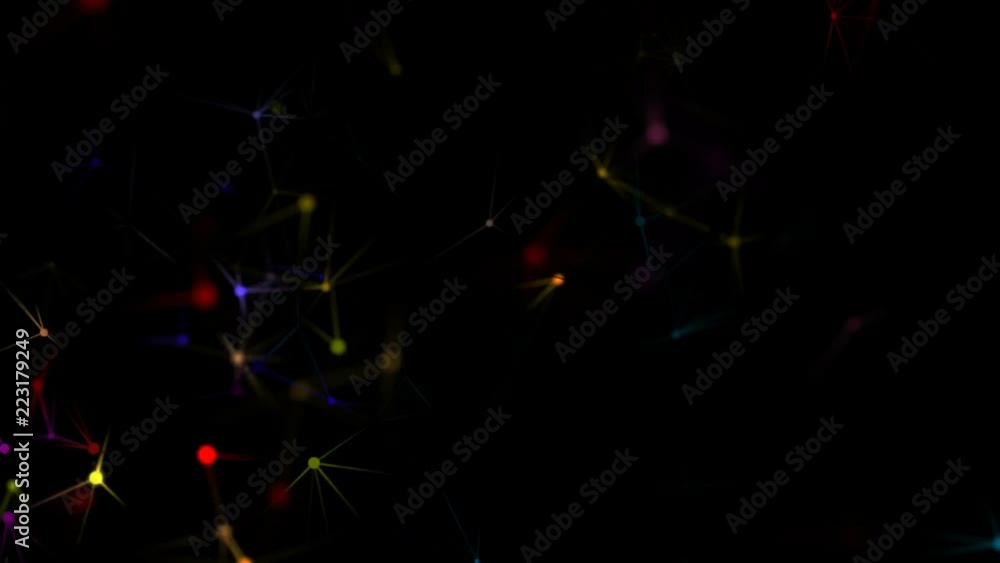 Poster a color neural network. shining articulation. depth of field.3d rendered abstract plexus shapes. con