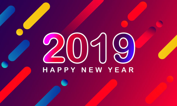 Happy New Year 2019. modern gradient purple to  pink 2019 new year background colorful - Illustration