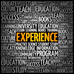 Experience word cloud collage, education concept background