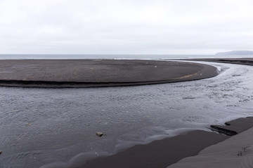 Fototapeta na wymiar The natural black sand beach in Iceland
