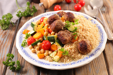 couscous with meatball and vegetable