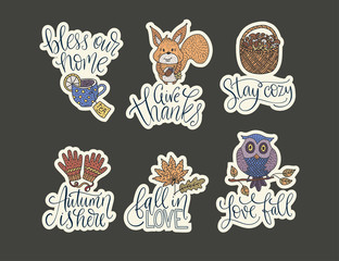 Cozy fall vector lettering set. Hand drawn autumn quotes.