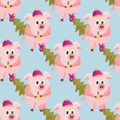 New Year 2019 seamless pattern with pigs.