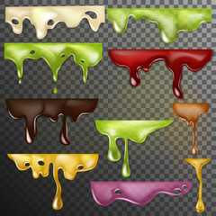 Dripping drops vector dripped liquid and dropping splash illustration set of realistic flowing paint splatter dripple isolated on transparent background