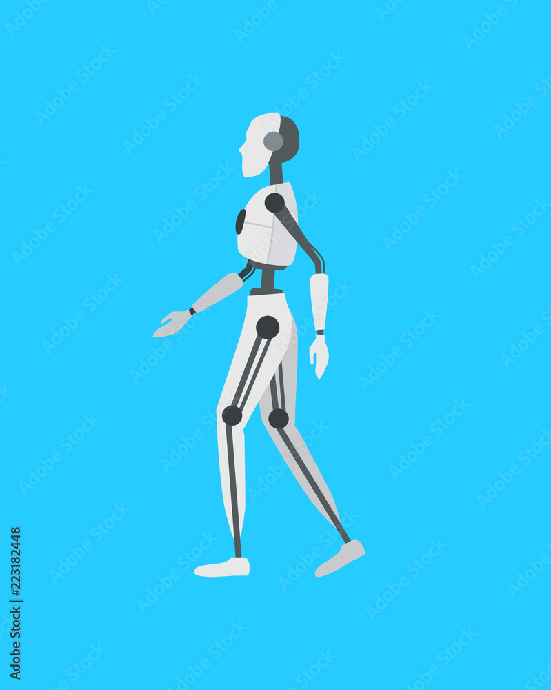 Poster cartoon color android robot on a blue. vector