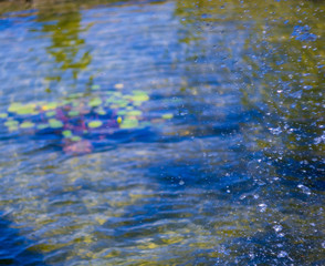 transparent falling water vertical flows, close up
