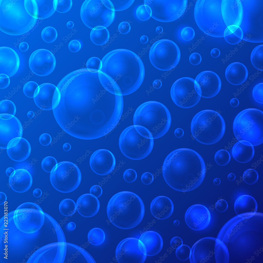 Poster bubbles seamless pattern background on a blue. vector