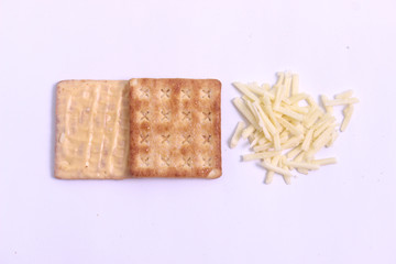 cracker cheese jam with cheese piece top view
