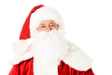 close-up portrait of santa claus looking at camera isolated on white