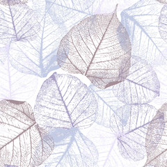 Festive winter Seamless pattern with hoarfrost leaves