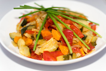 Fried Vegetable Mix with Zucchini Close Up