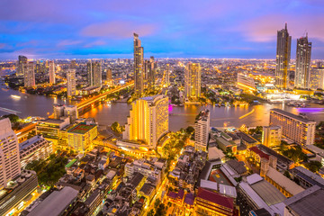 Fototapeta na wymiar Aerial Bangkok Citysacpe And Chao Phraya River Of Bangkok, Thailand