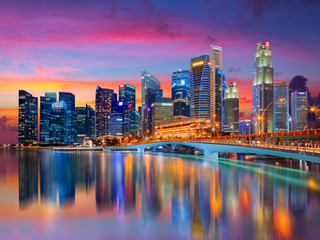 Fototapeta na wymiar Singapore downtown city skyline landscape. Business district view
