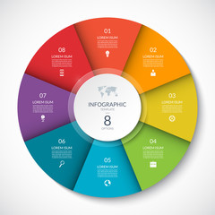 Vector infographic circle. Cycle diagram with 8 options. Can be used for chart, graph, report, presentation, web design.
