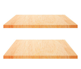 Empty brown wooden shelf isolated on white background. for montage of your product, wood floor