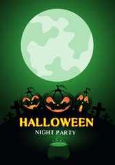 Happy Halloween night party pumpkin green moon light for holiday celebration festival background vector illustration.