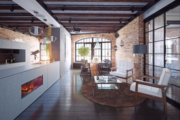 modern loft kitchen interior.