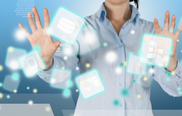 Business woman touching the screen
