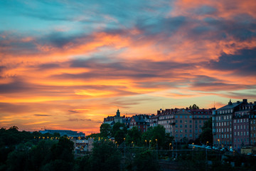 Sunset over vasastaden in stockholm
