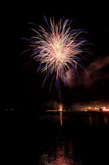 Celebration with fireworks on the sea