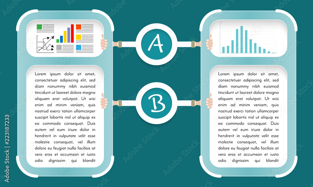 Poster vector concept for printed materials, website, promotional materials. two text frame with diagrams a