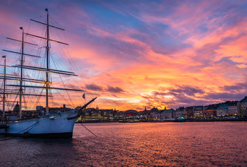 Beautiful ship in stockholm during sunset