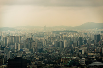 View over cloudy and foggy seoul