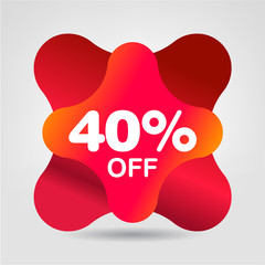 40 Percent Sale Offer Label. Discount Promo Icon. 40% OFF Price Drop. Vector Premium and Modern Sale Red Banner Design Template.