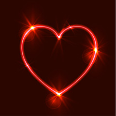Vector Glowing Heart, Glares, Abstract Light, Bright Red Love Symbol Shining.